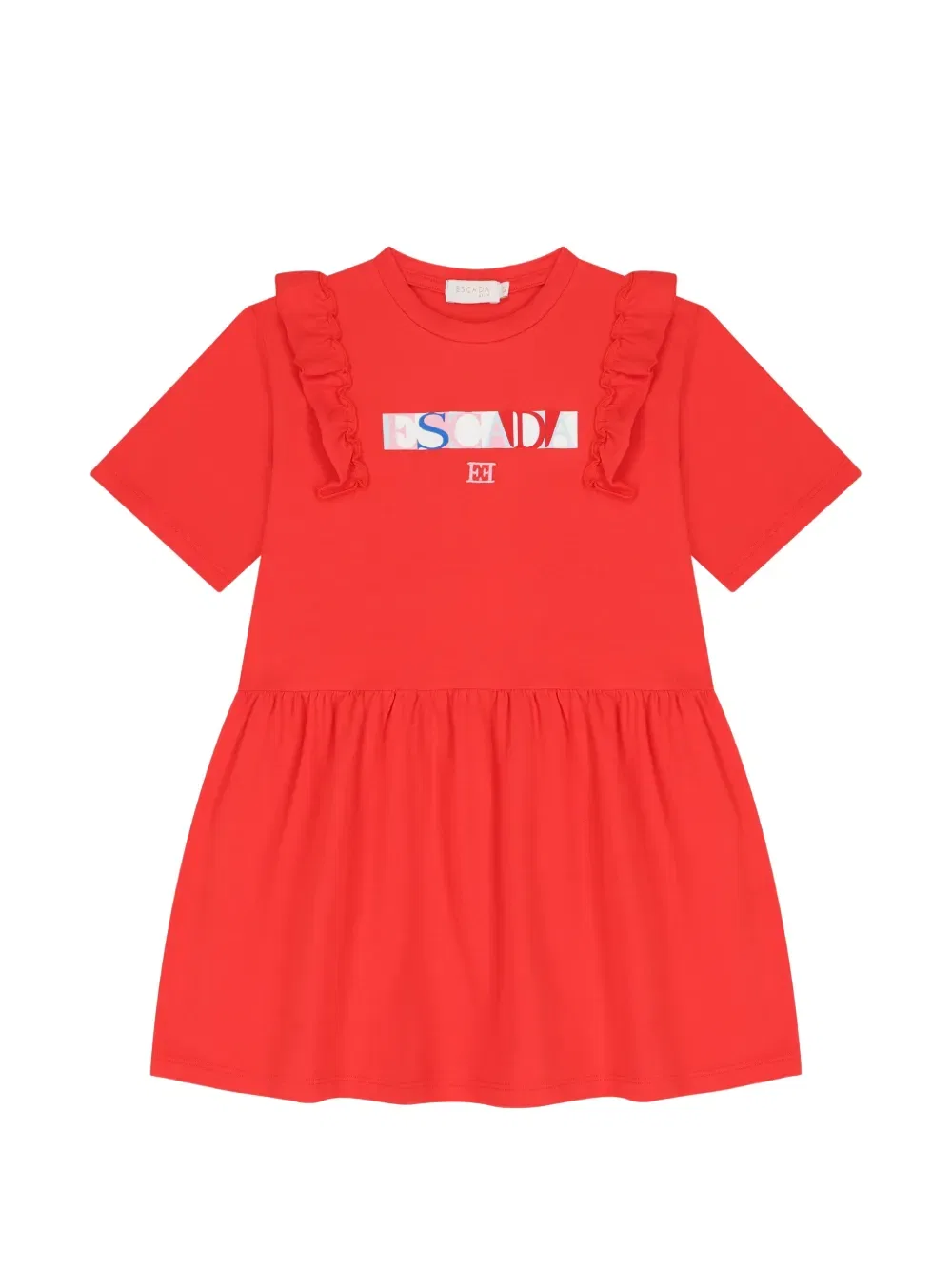 Платье с оборками и графическим принтом Escada Kids, красный