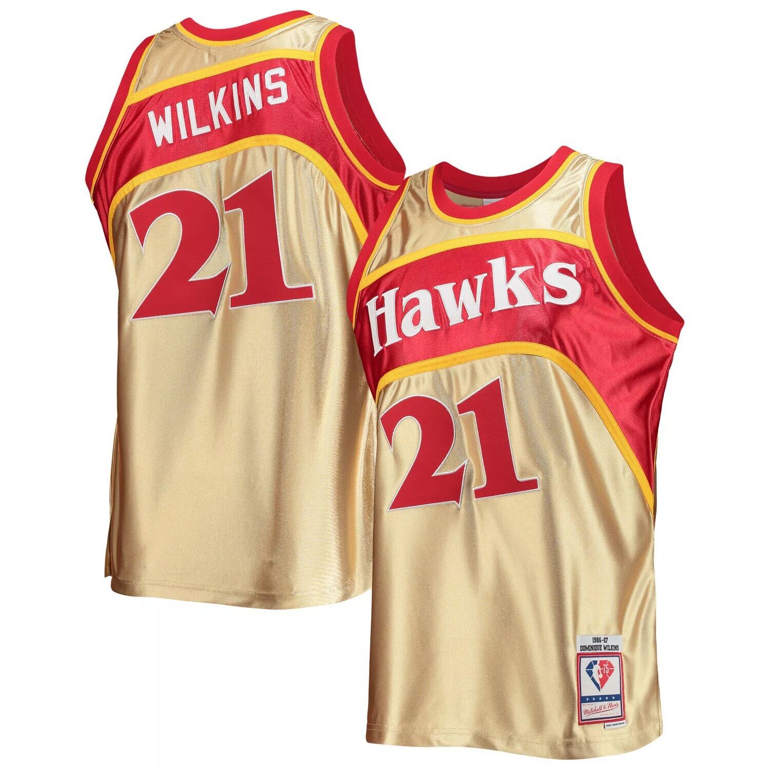 

Мужское Джерси Mitchell & Ness Dominique Wilkins Gold Atlanta Hawks 75th Anniversary 1986-87 Hardwood Classics Swingman Jersey