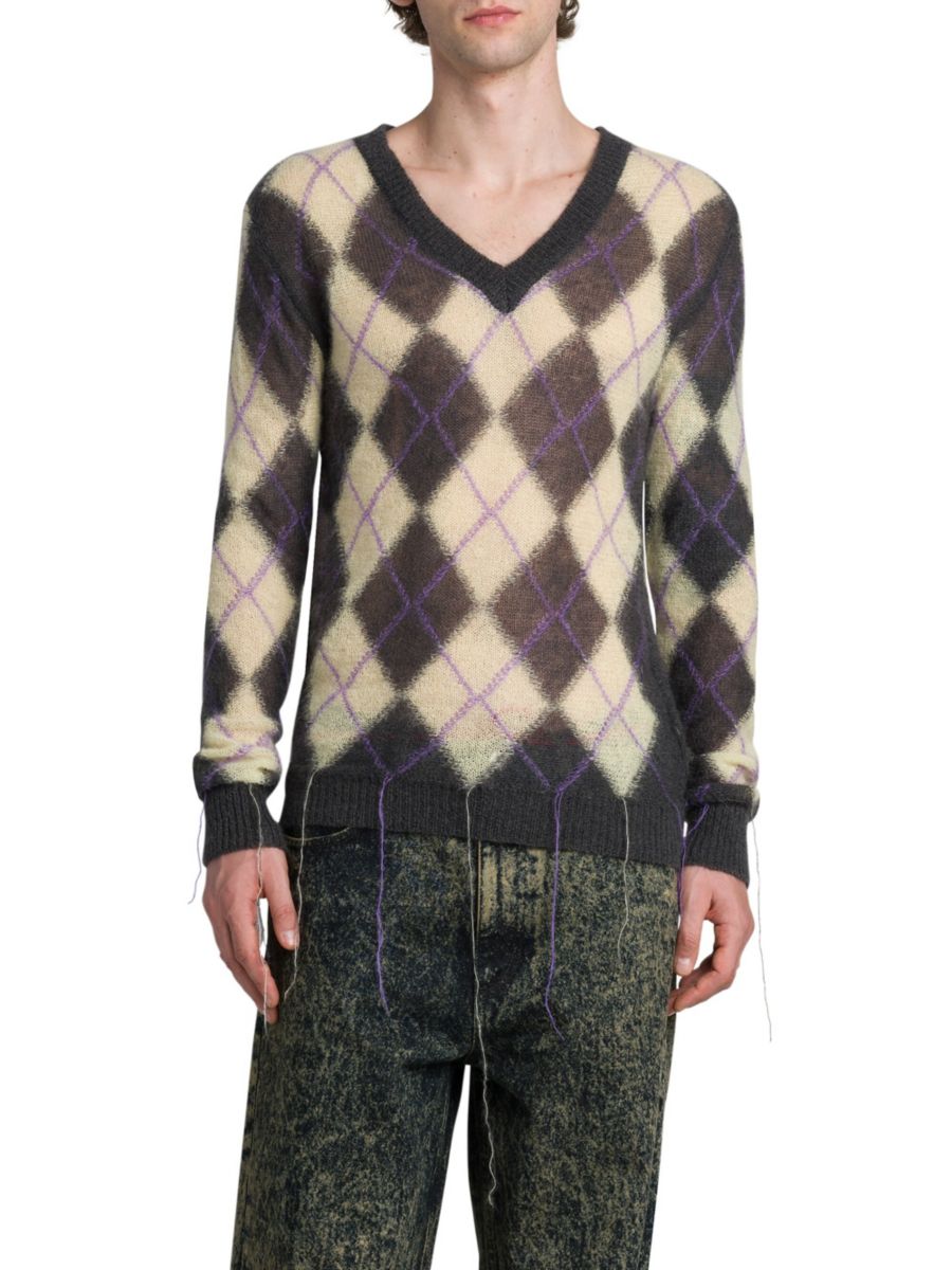 

Свитер с V-образным вырезом и узором ромбы Marni, цвет Beige Multi