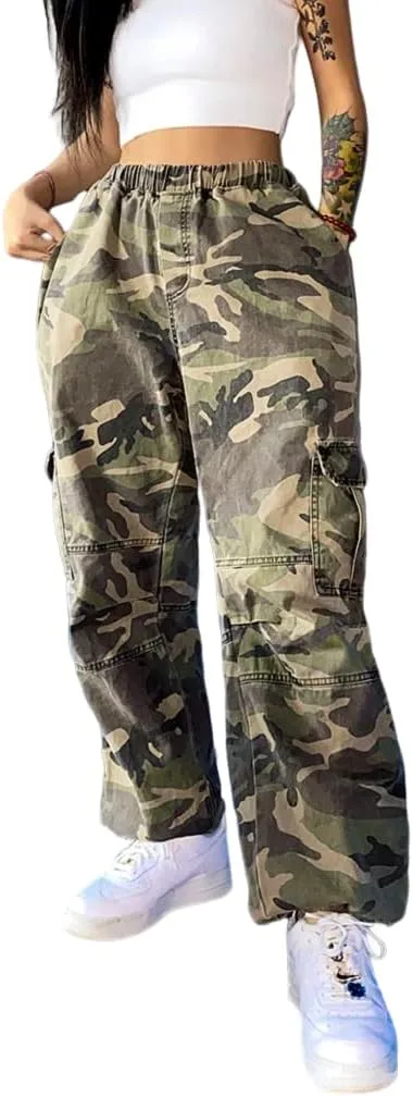 

Камуфляжные брюки для женщин baggy cargo jeans wide leg irLocy