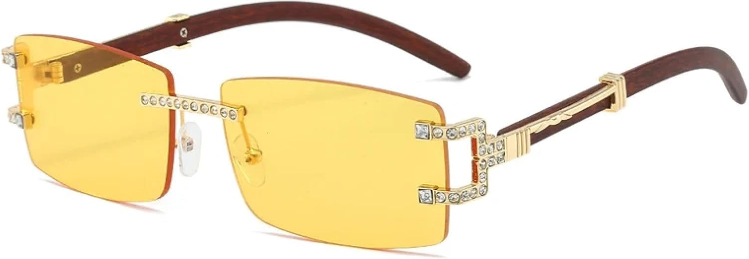 

Прямоугольные солнцезащитные очки в стиле панк с бриллиантами для женщин, роскошные без оправы со стразами для мужчин, защита от УФ-излучения UV400 TVTBBVV, Gold-yellow