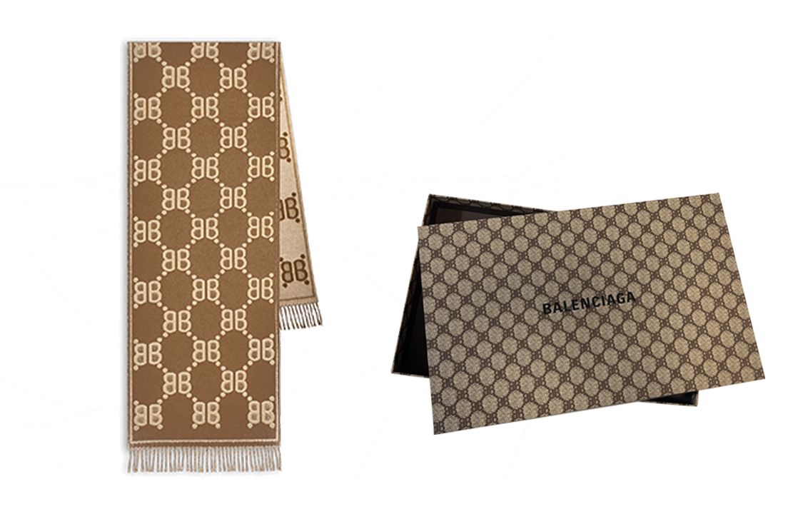 Gucci X The Hacker Project Allover Logo Macro Шарф Balenciaga, Бежевый/Коричневый (Коробка) — фото 2