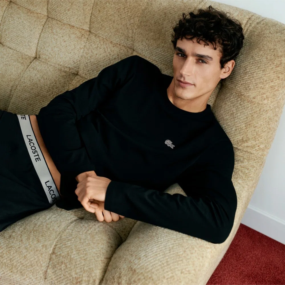 Мужской хлопковый пижамный комплект Holiday чёрный от Lacoste