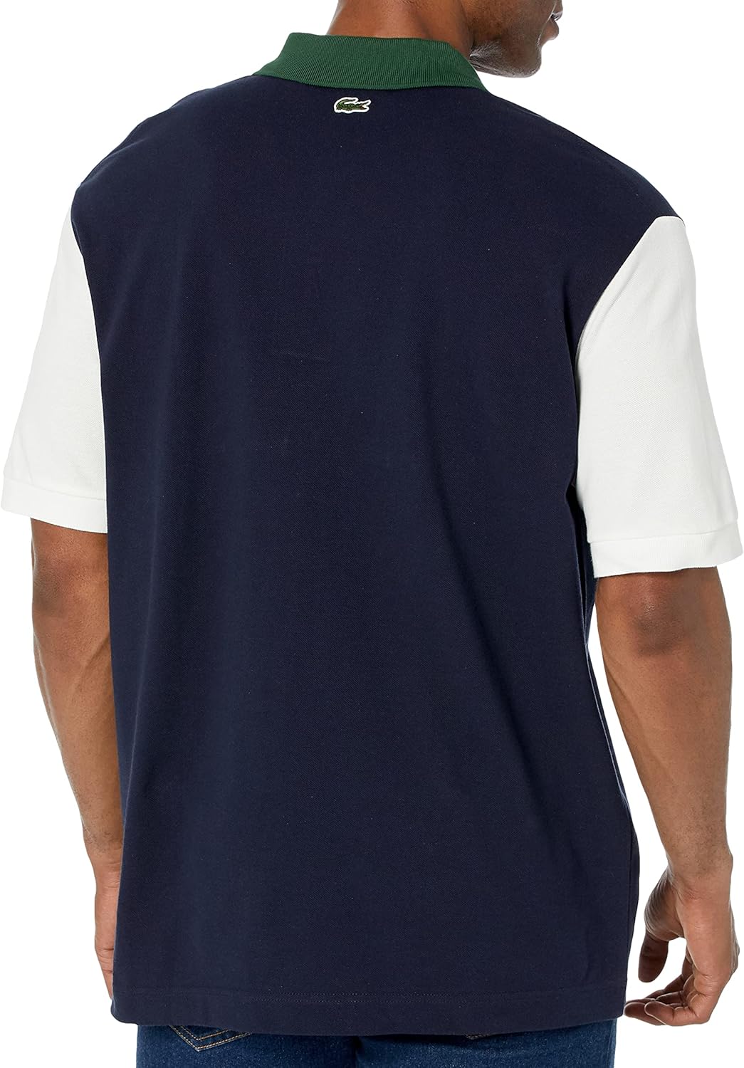 Футболка-поло с коротким рукавом и принтом, свободного кроя, из пике Lacoste, Navy Blue/Flour-Green — фото 2