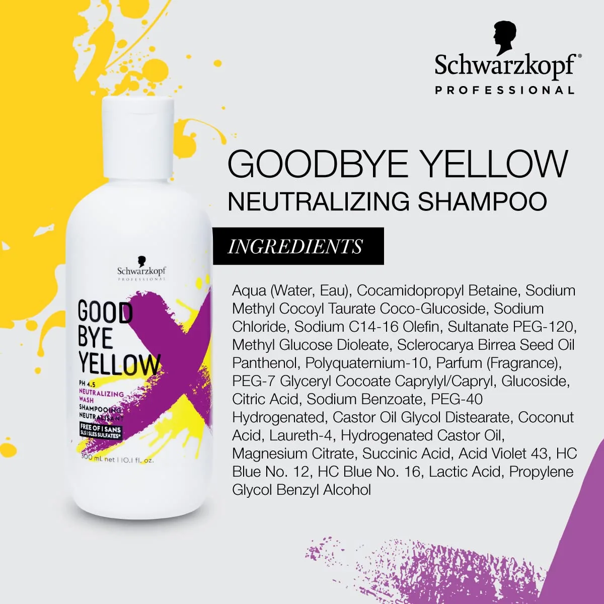 Нейтрализующий шампунь GOODBYE YELLOW - выравнивает цвет волос, устраняя нежелательные желтоватые и медные оттенки - очищающий веганский уход за волосами с фиолетовыми и синими пигментами. 958.23 г (.), YELLOW — фото 4