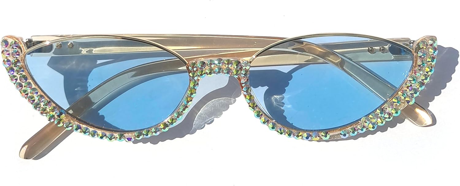 

Солнцезащитные очки Helena Fashion Cat Eye Candy color со стразами, винтажные бриллиантовые очки, блестящие солнцезащитные очки для женщин и девушек для вечеринок, Blue
