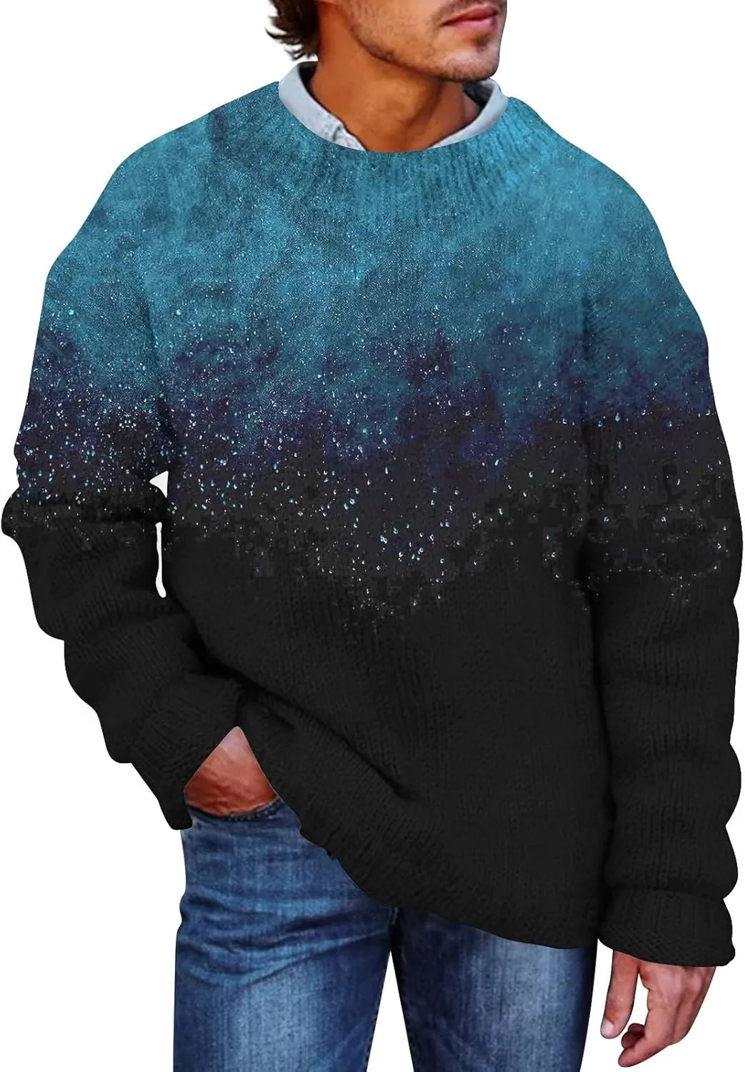 

Мужской свитер Ymosrh с длинным рукавом и круглым вырезом, с принтом снежинок-5XL