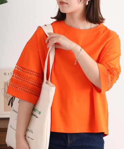 

Топ с бахромой и кружевом, рукав 5/8 EGLANTINE, оранжевый