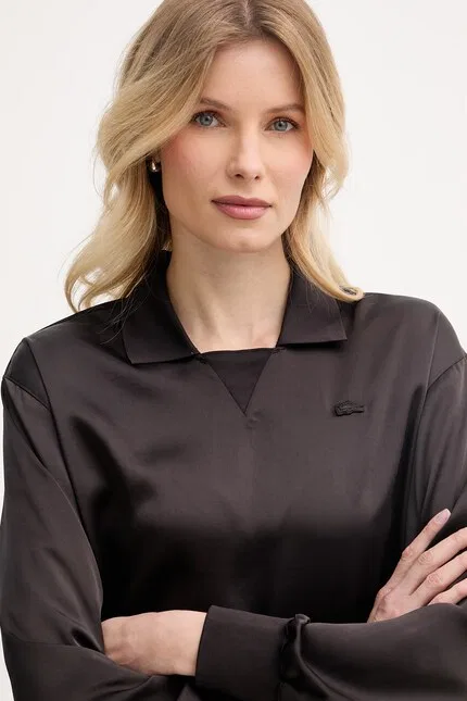 Блуза сатиновая Lacoste, коричневый — фото 4