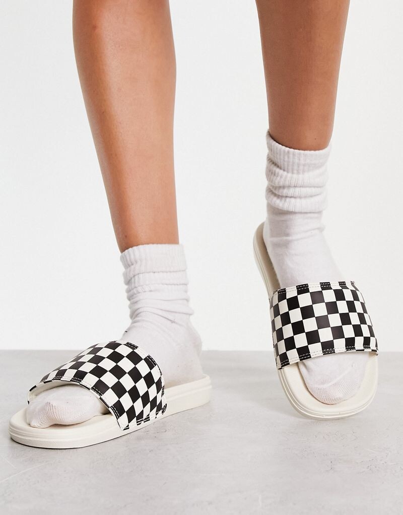 Vans - La Costa - шлепанцы в клетку кремового цвета с логотипом — фото 4