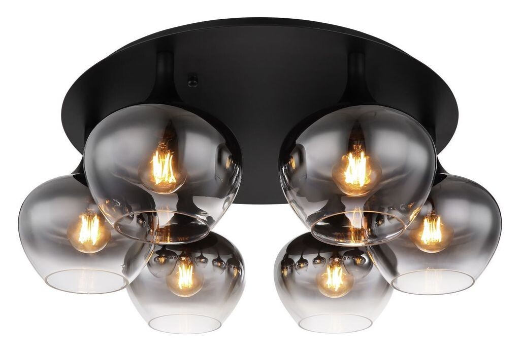 

Потолочный светильник Globo Lighting металлический черный матовый, дымчатое стекло, ø: 650 мм, В: 255 мм, без 6x E27 40 Вт 230 В