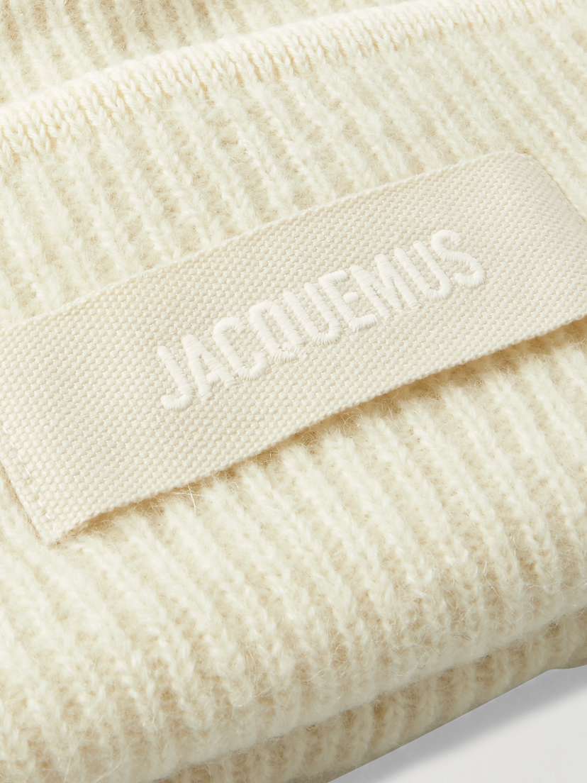 Le bonnet, вязаная в рубчик шапочка с отделкой из грогрена Jacquemus, белый — фото 2