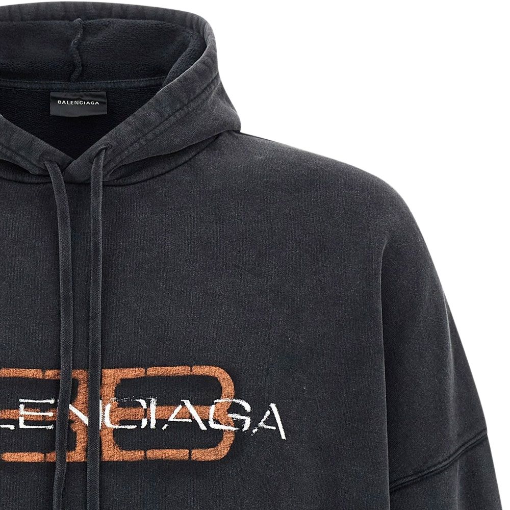 Худи с принтом спереди и карманом-кенгуру Balenciaga, faded черный — фото 4