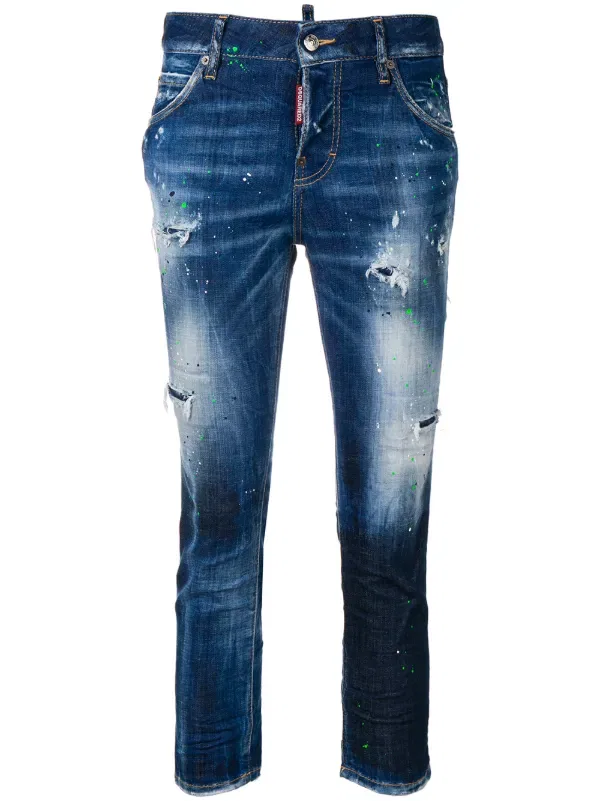 Рваные узкие укороченные джинсы Dsquared2, синий