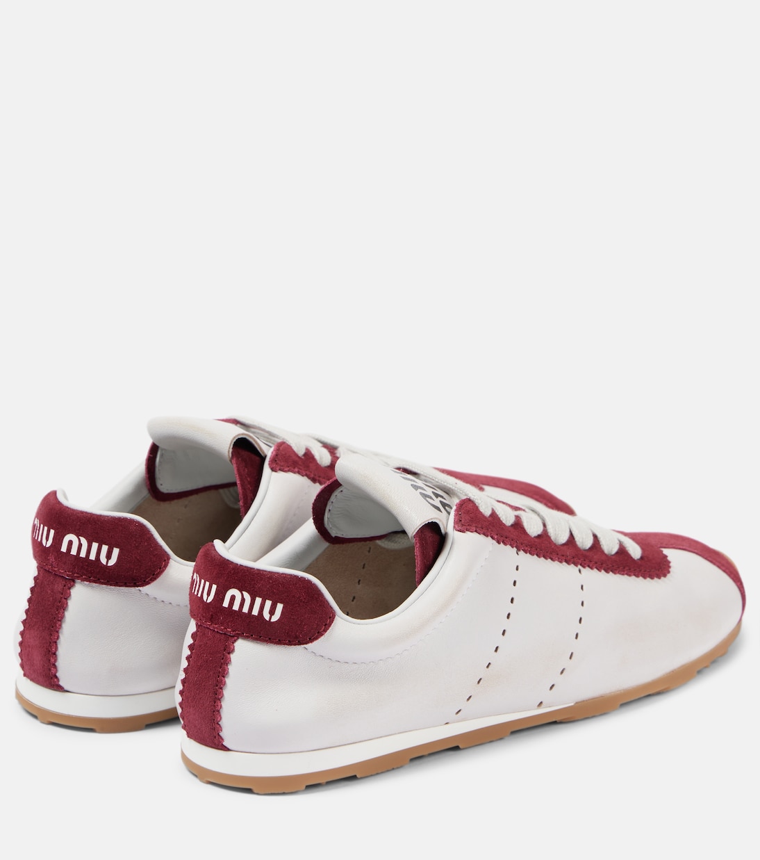 Кроссовки из кожи с отделкой из замши Plume Miu Miu, BIANCO+CERISE — фото 2