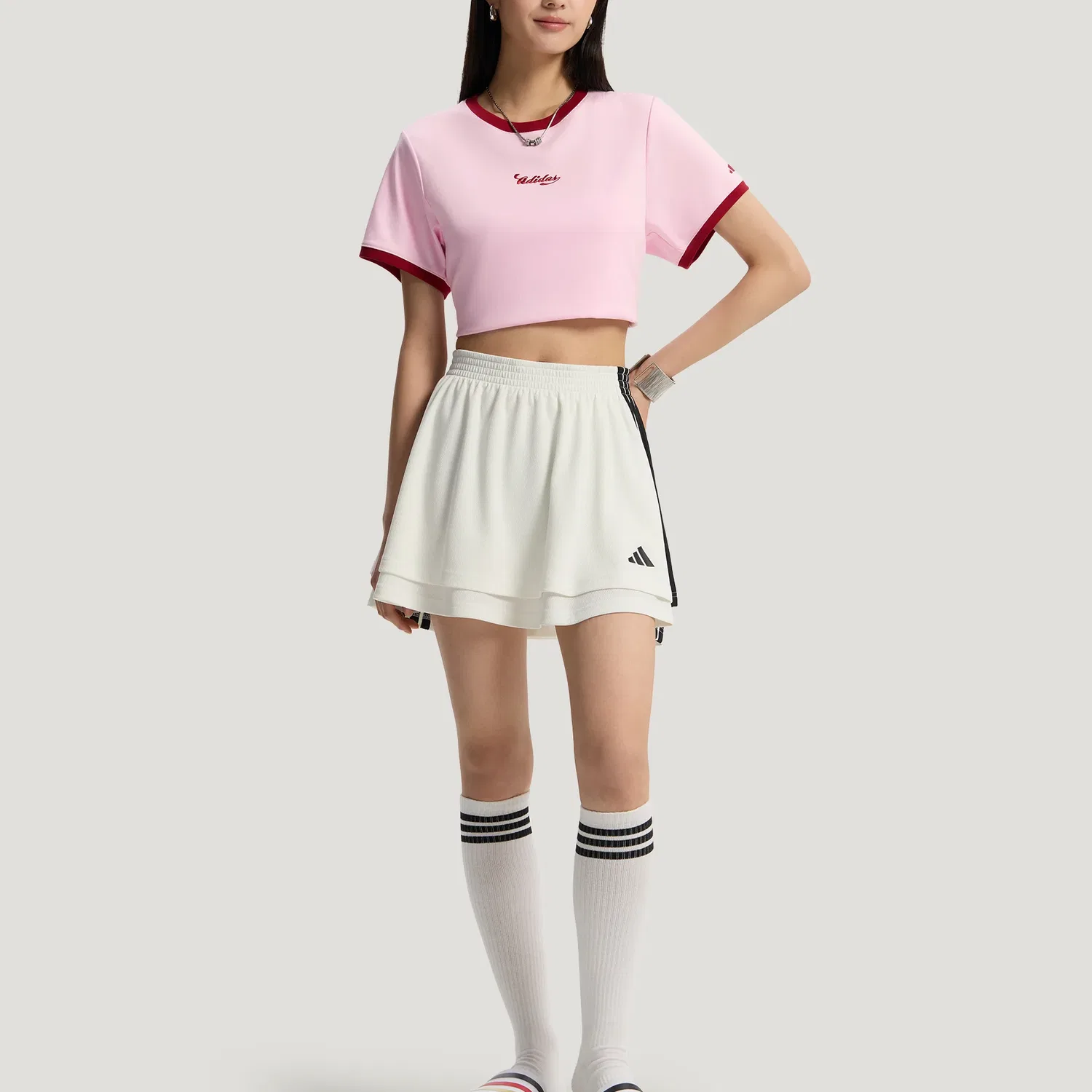 Футболка с контрастными рукавами Adidas Clear Pink — фото 4