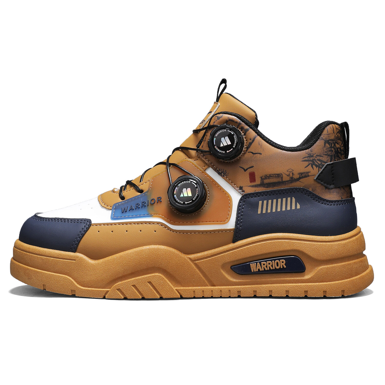 

WARRIOR Кроссовки для скейтбординга мужские Mid top White Black/Beige Brown/Earth Yellow