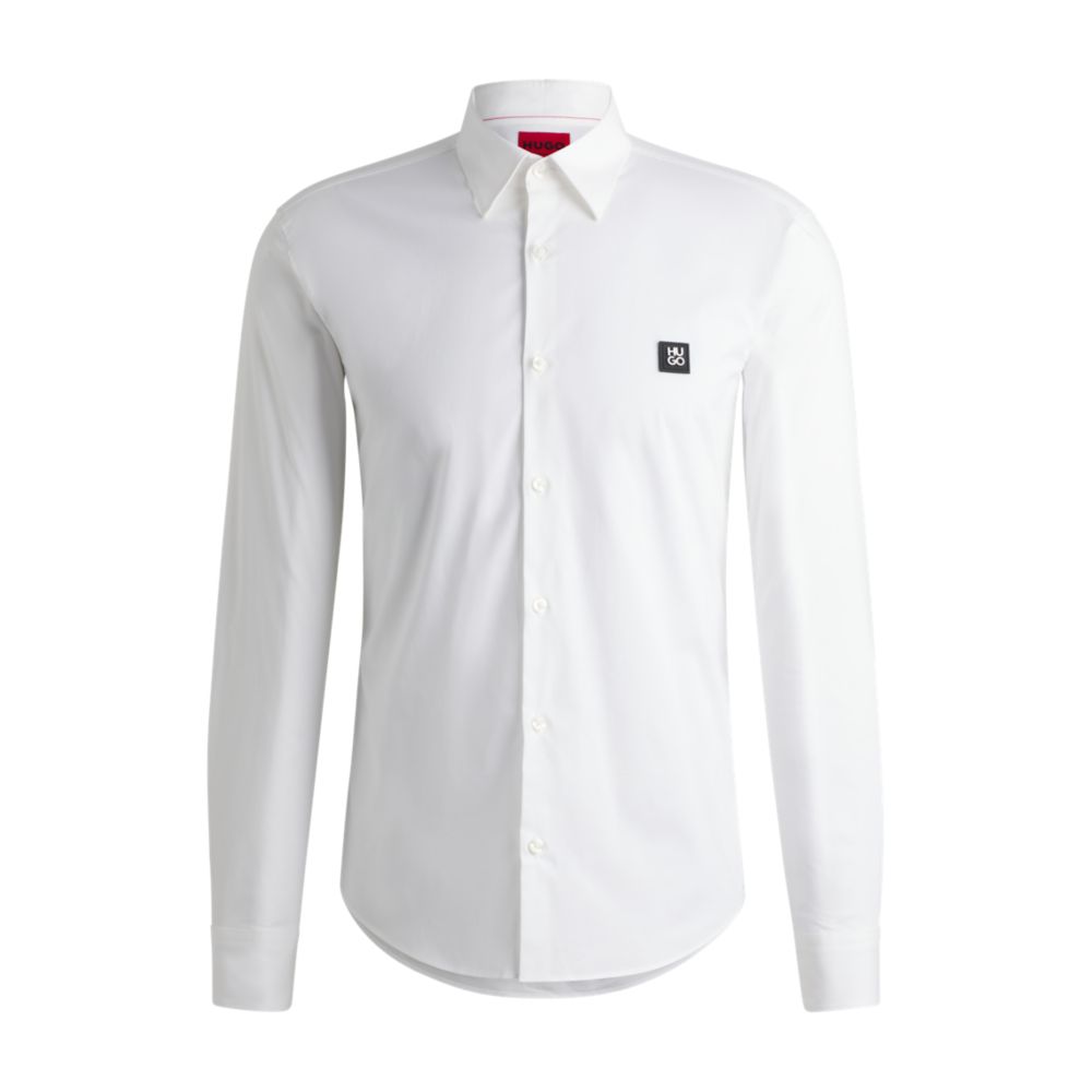 

Рубашка облегающего кроя из эластичного хлопка с многослойным логотипом HUGO, белый
