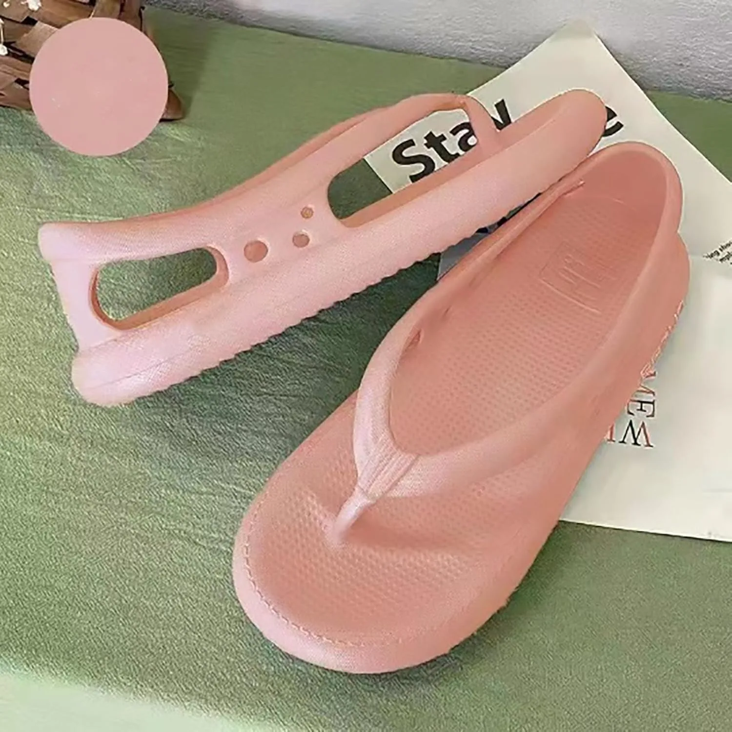 Мужские сандалии-вьетнамские сандалии Cloud Flat Thong Sandals, с вырезом, дышащие, с удобной подошвой, без застежек, элегантные летние пляжные туфли (розовые) Quintra — фото 3