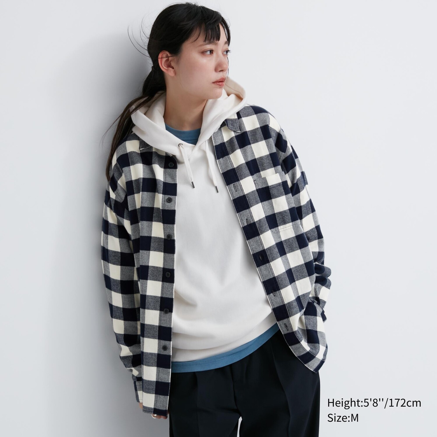 Рубашка UNIQLO в клетку фланелевая стандартного кроя, молочный — фото 3