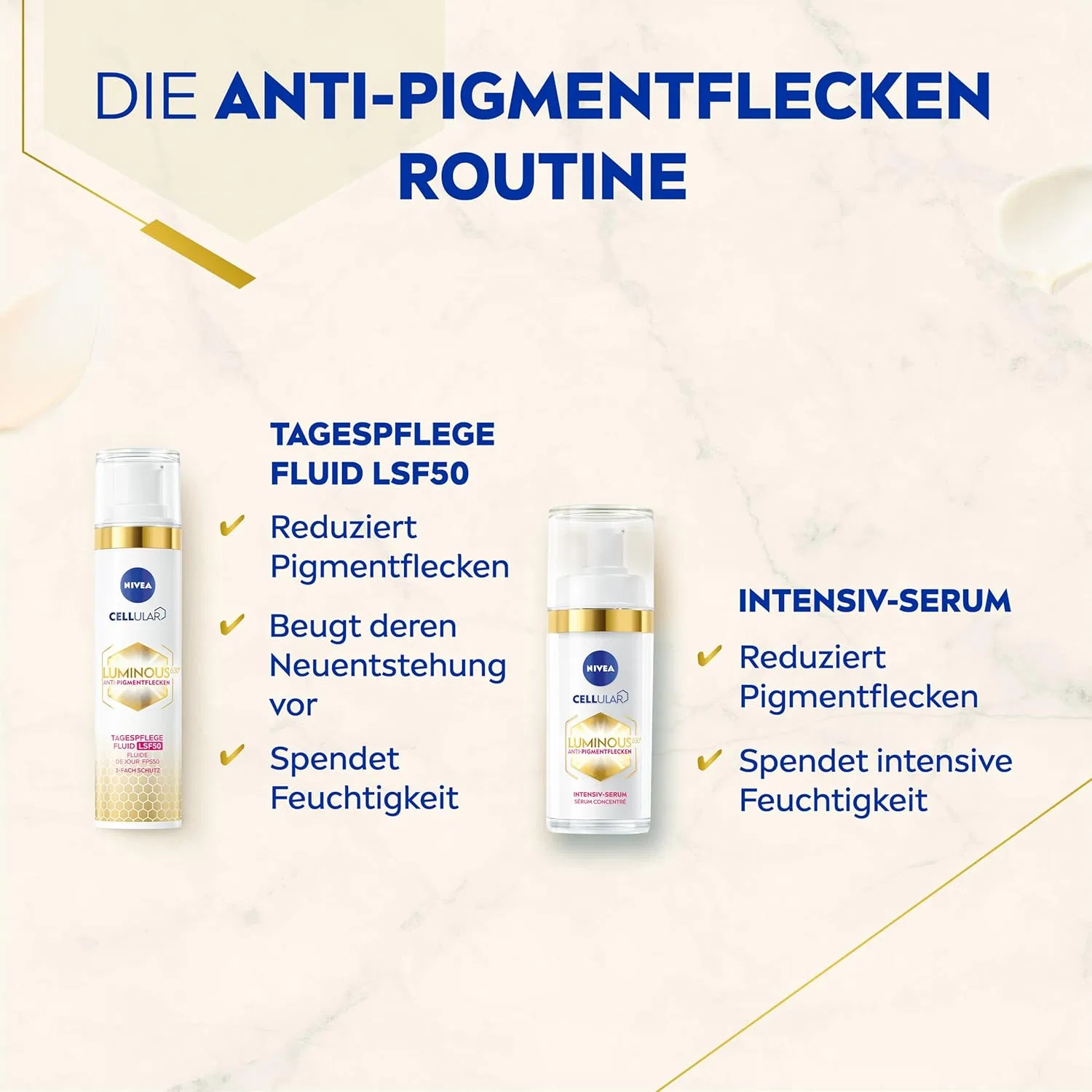 Набор Nivea Cellular Luminous Anti-Pigment Spot с сывороткой и дневным кремом SPF 50 Beiersdorf — фото 2