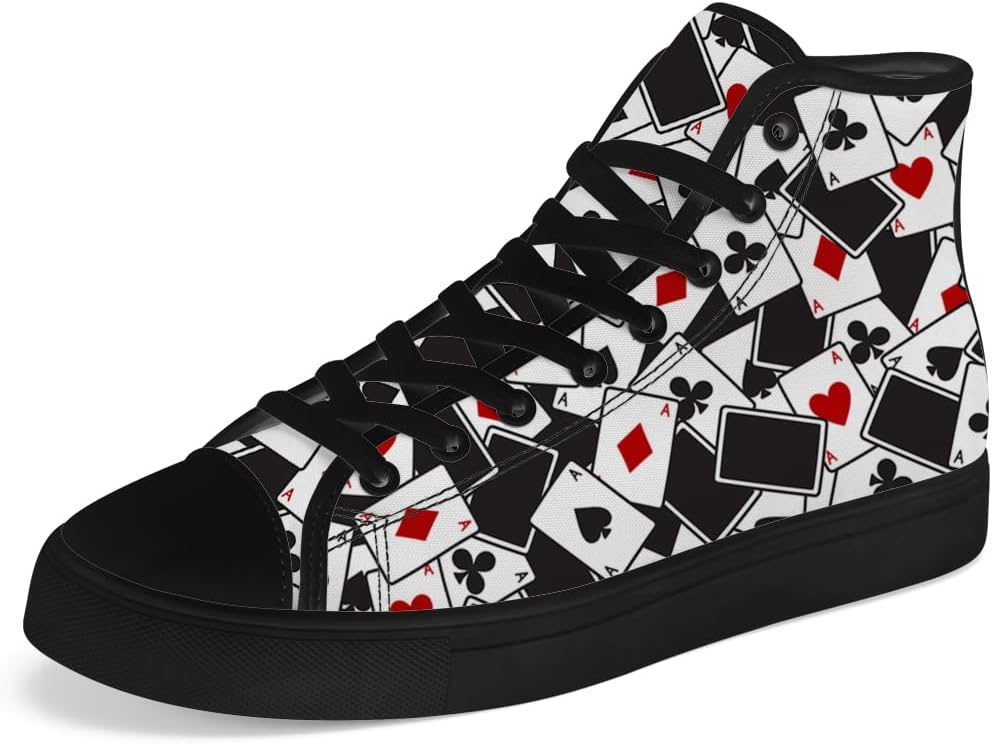 

Кеды Chebing Poker High Top из холщовой ткани с рисунком карт, высокие кеды на шнуровке, повседневная обувь, подарок для мужчин и женщин, черный