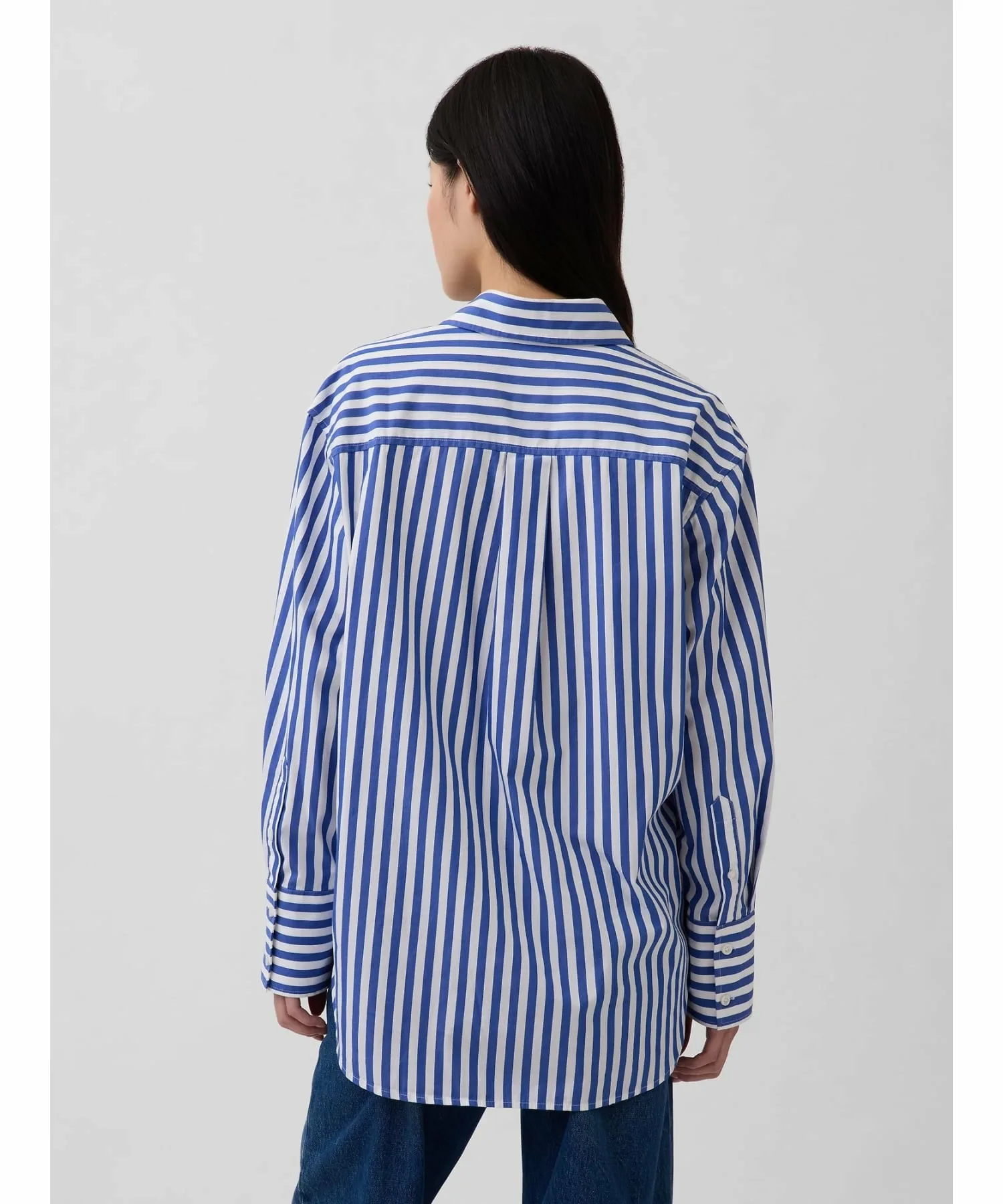 (W) Рубашка оверсайз из органического хлопкового поплина GAP, LIGHT_BLUE_STRIPE — фото 2