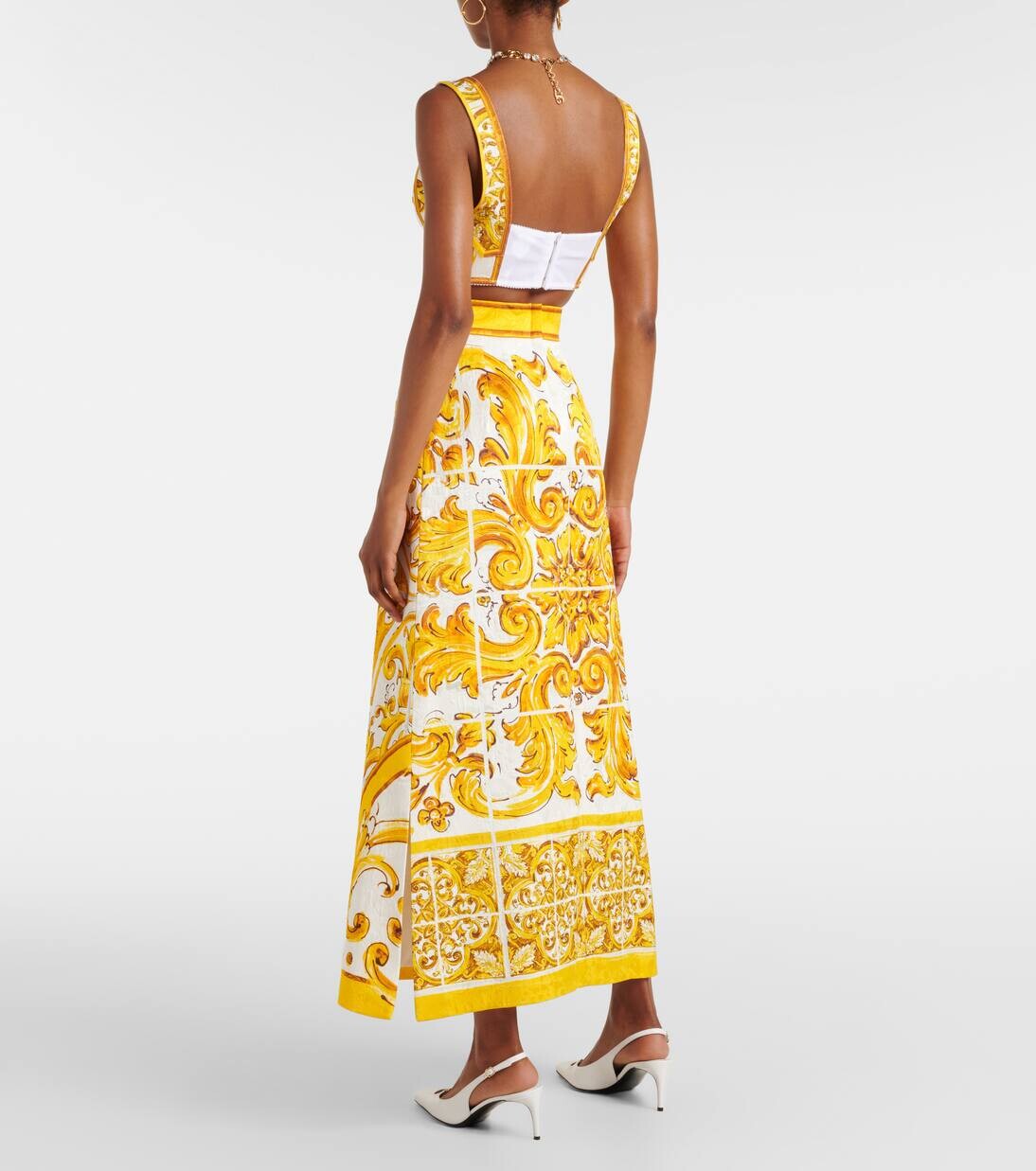 Юбка миди из парчи майолика Dolce&Gabbana, цвет mix maiolica giallo — фото 3