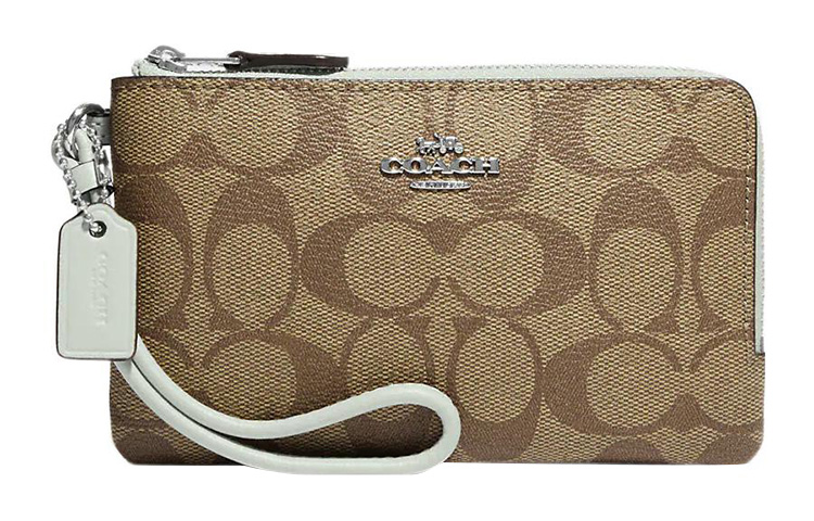 

COACH Маленькая женская клатч-сумка через запястье из холста с угловой молнией, brown