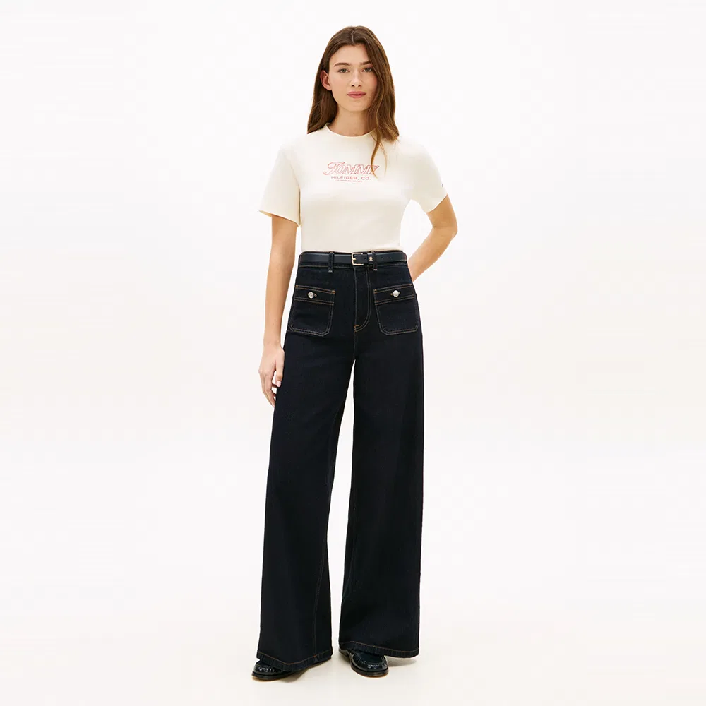 Женская футболка с круглым вырезом и логотипом бежевая от Tommy Hilfiger Women — фото 2