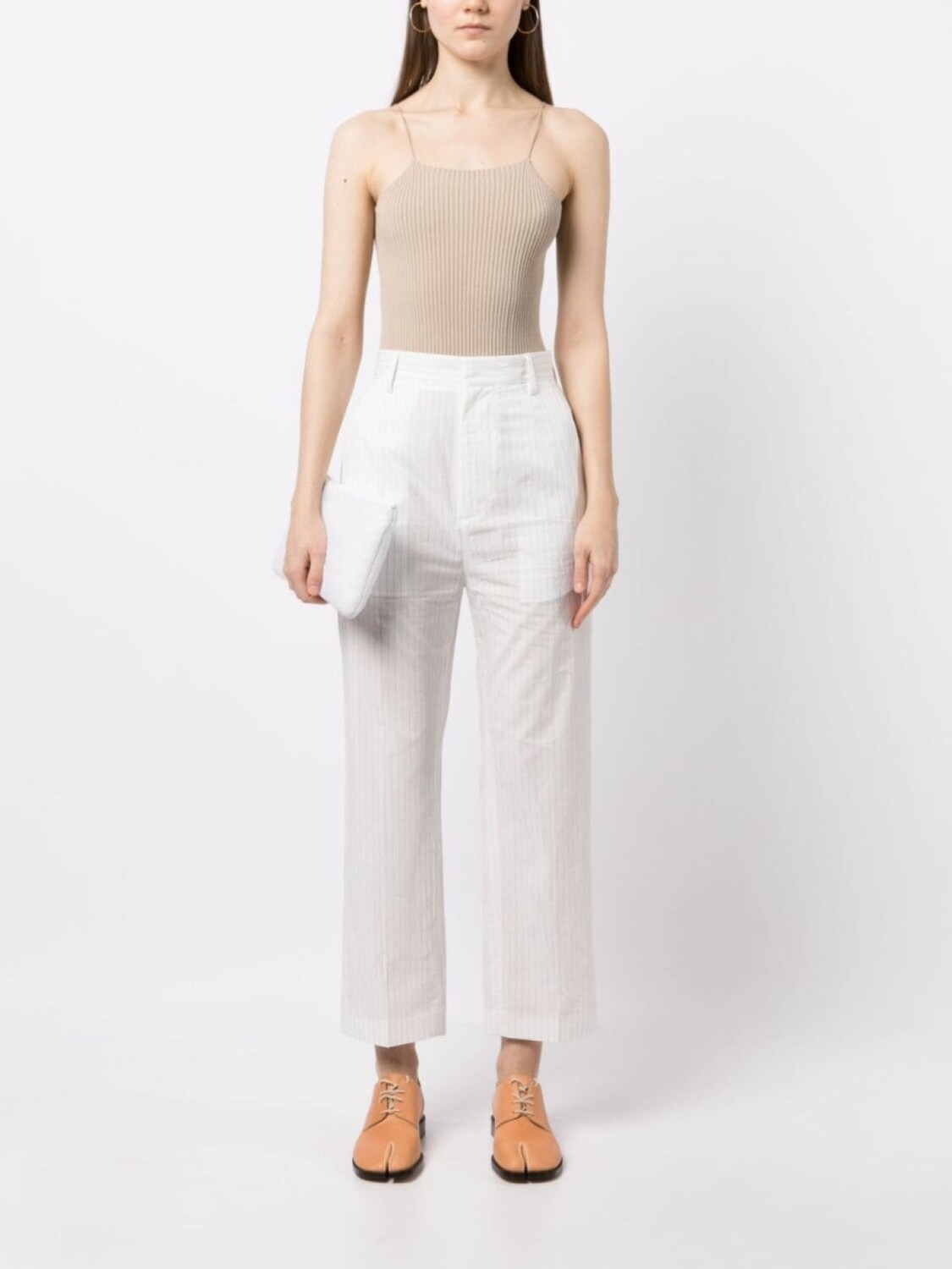MM6 Maison Margiela укороченные брюки в тонкую полоску, белый — фото 2