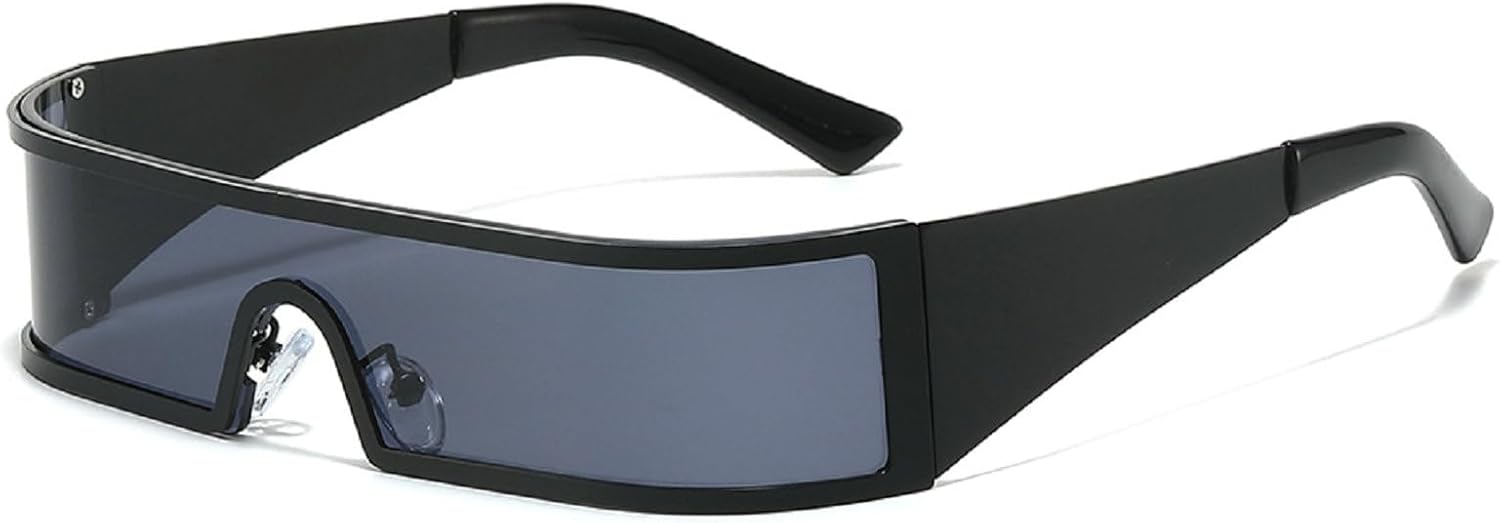 

Цельные солнцезащитные очки для женщин и мужчин, модные прямоугольные солнцезащитные очки с металлической оправой, идеально подходящие для вечеринок и клубов mincl, Black