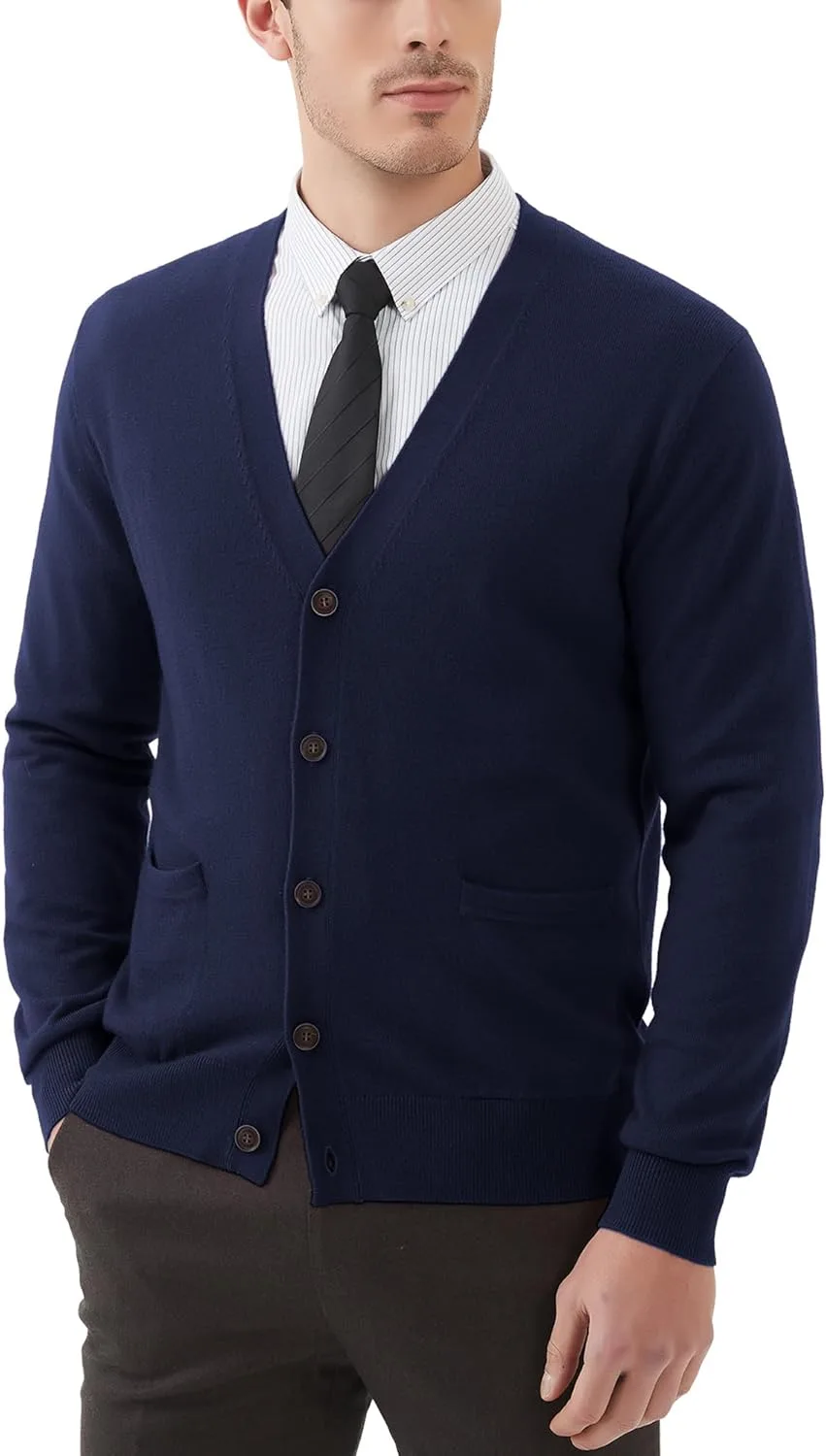 

Мужской кардиган Kallspin из шерстяной смеси с V-образным вырезом и карманами