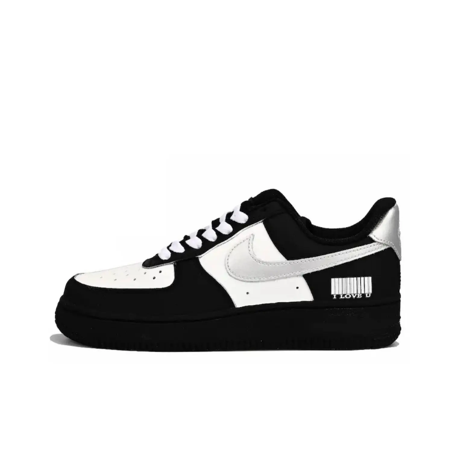 

Nike Air Force 1 Black White Silver Wing Vlad Synthetic Leather Slip Resistant Cushioning Low top