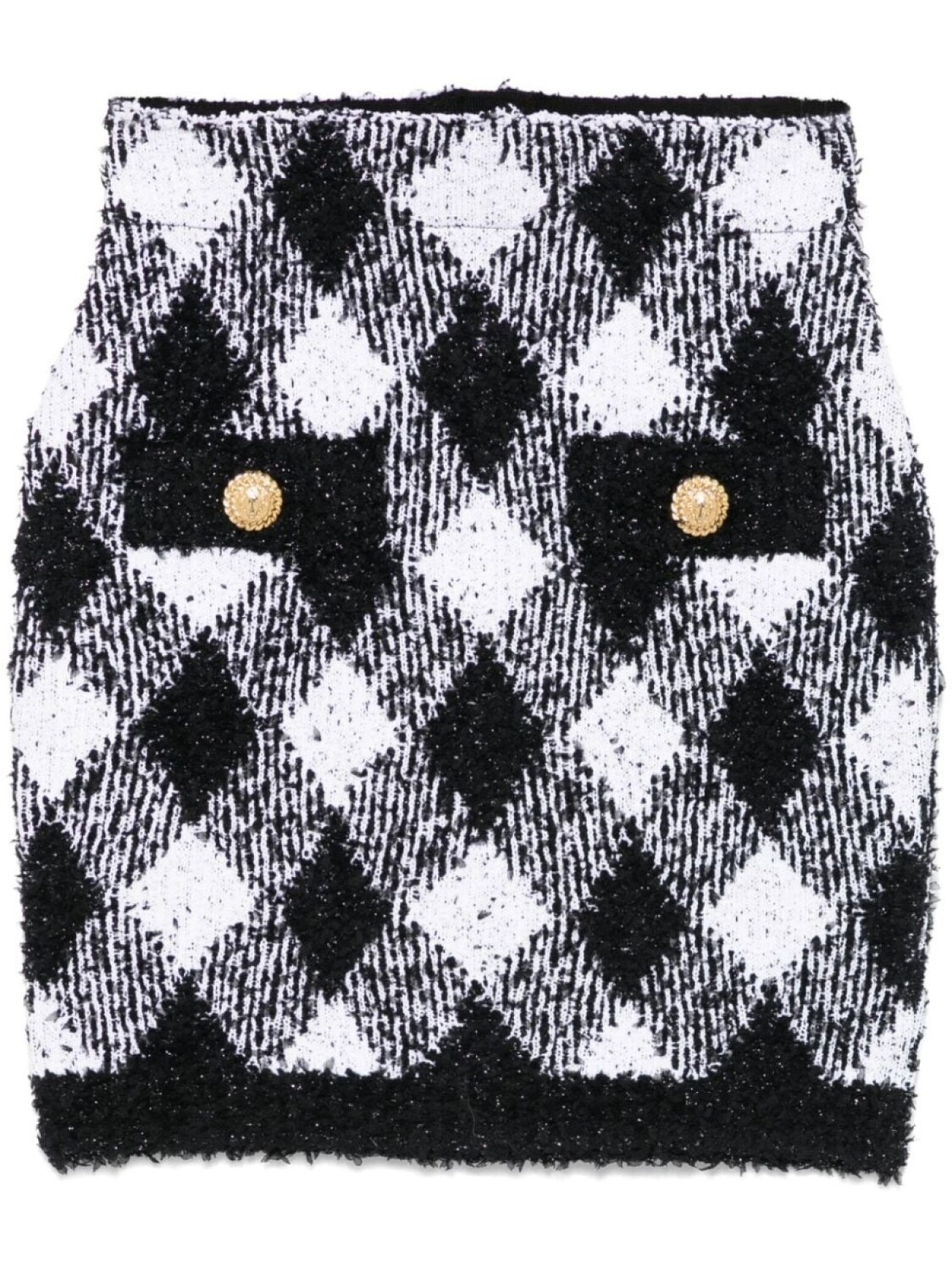 

Мини-юбка из твида в клетку Balmain, черный
