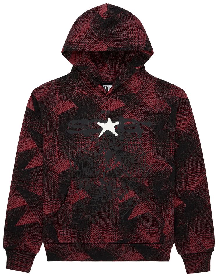 

Худи Sp5der в клетку с брызгами, черное, черный