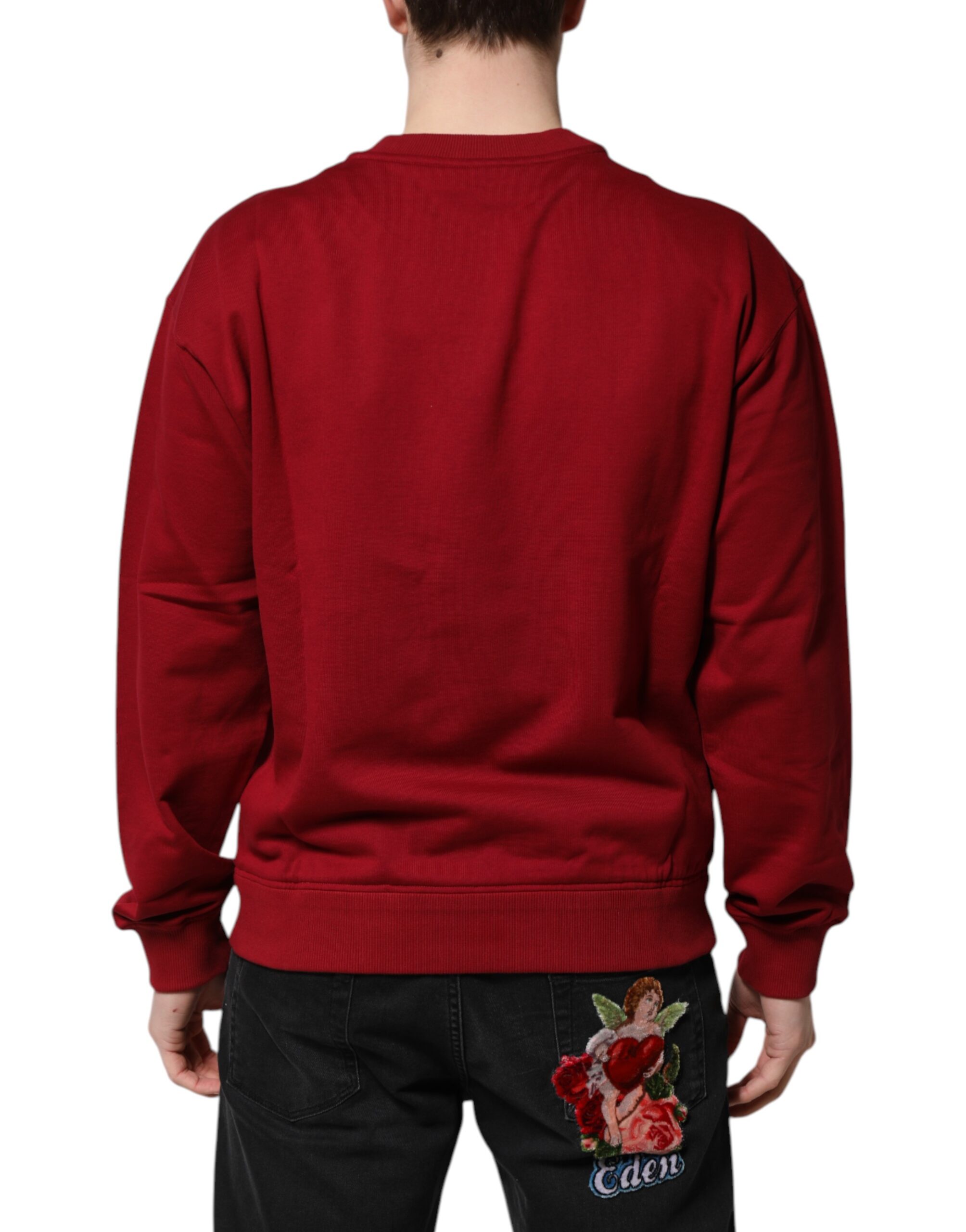 Красный хлопковый свитер с круглым вырезом и тисненым логотипом Dolce & Gabbana, Red — фото 3