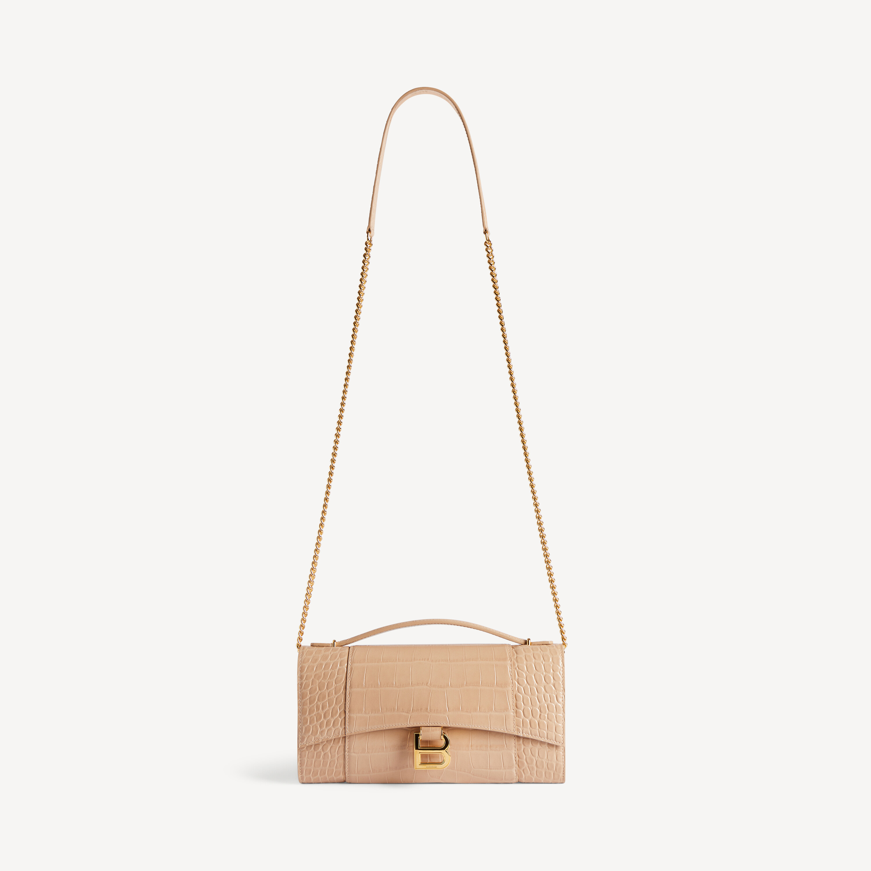 Женский клатч hourglass с цепочкой в нюдовом цвете BALENCIAGA, нюд — фото 4