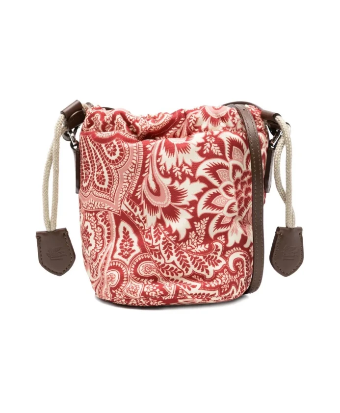 

Красная кожаная сумка с завязками и узором «пейсли». Etro, красный