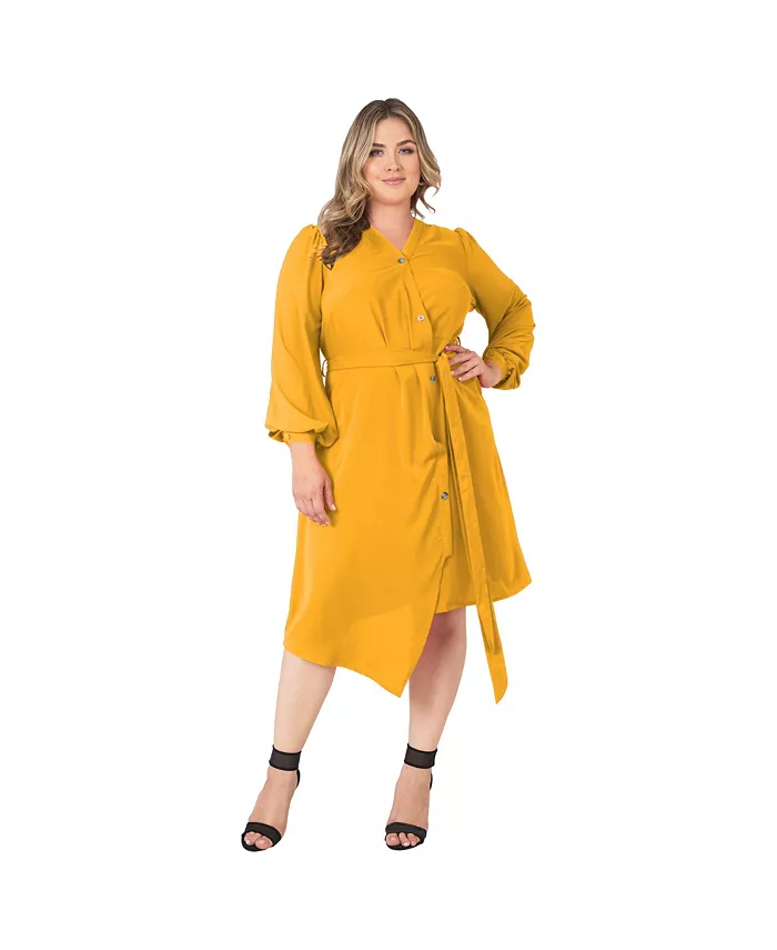 

Платье с асимметричным подолом и рукавами-фонариками на пуговицах Plus Size Standards & Practices, желтый