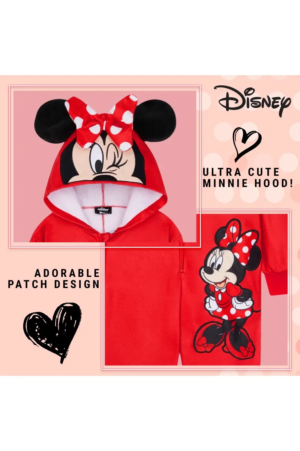 Детский комбинезон-пижама Minnie Coral из флиса Disney, красный — фото 4