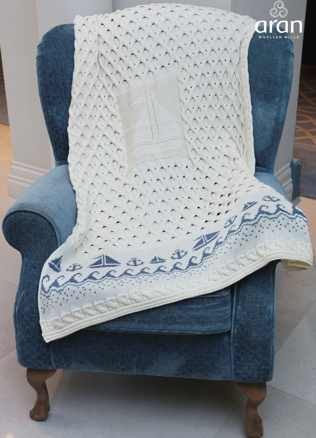 

Покрывало вязаное Aran Woolen Mills Sailing Boat
