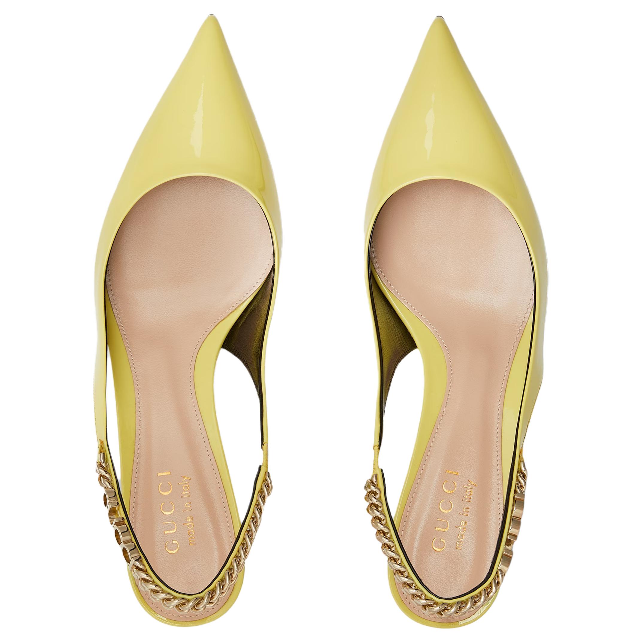 GUCCI Туфли-лодочки Signoria Slim Heel на каблуке 4,5 см женские желтые — фото 4