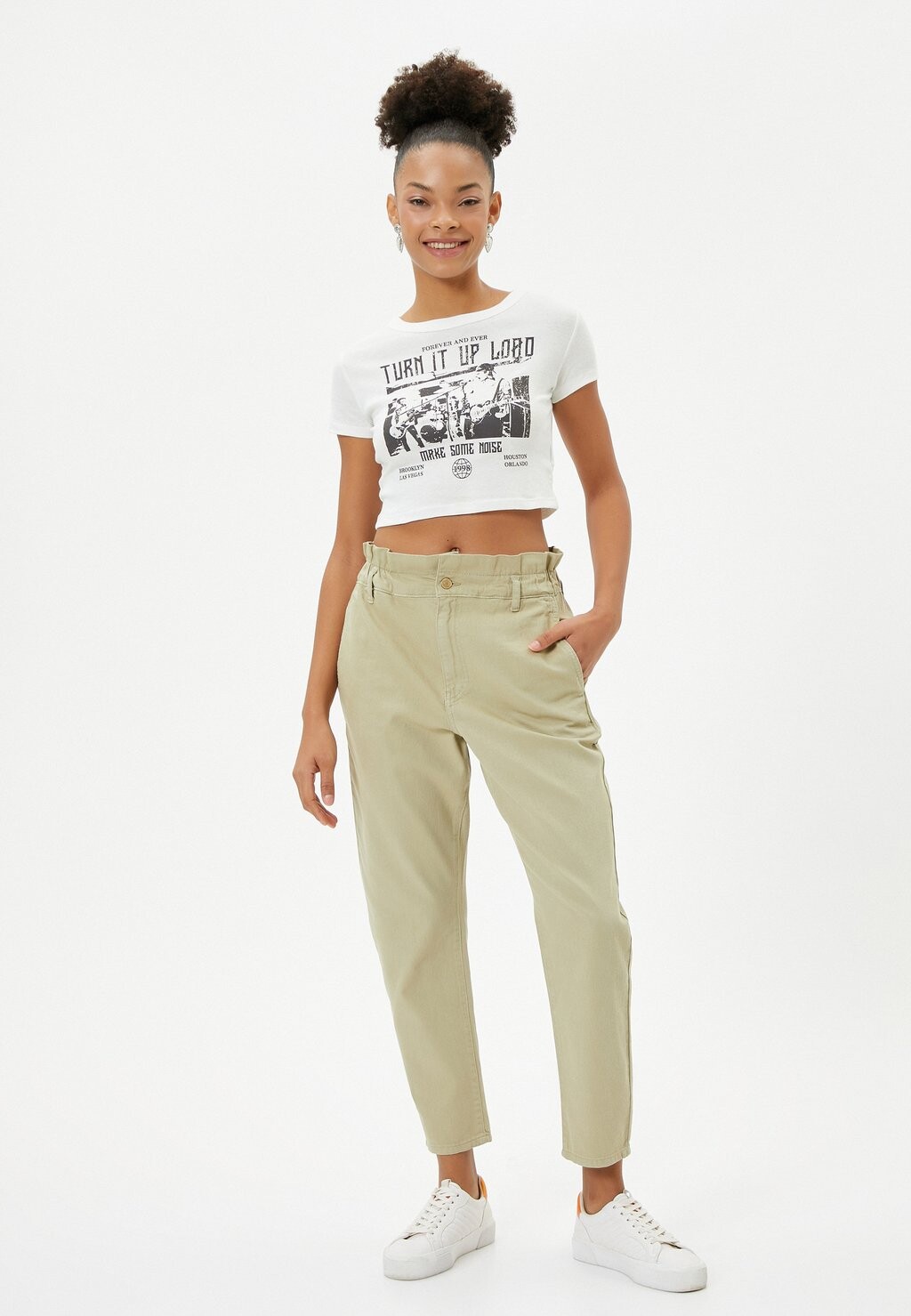 

Джинсы свободного кроя ELASTIC WAISTBAND HIGH RISE CUT CROP LEG POCKETS-BAGGY Koton, хаки