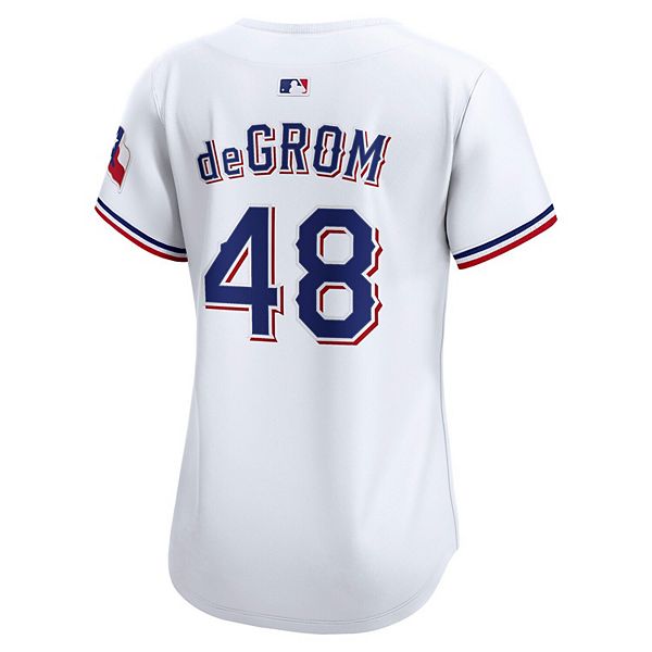 Женская белая домашняя лимитированная футболка Texas Rangers с именем Jacob deGrom Nike — фото 4