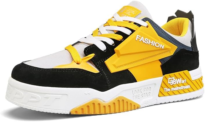 

Мужские кроссовки на шнуровке, модные повседневные с низким верхом, для ходьбы, на платформе, удобные, с противоскользящей подошвой, теннисные Yebonsho, белый/желтый