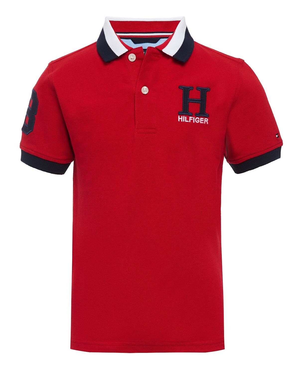 

Матовая футболка-поло с полосатым воротником и вышивкой Big Boys Tommy Hilfiger