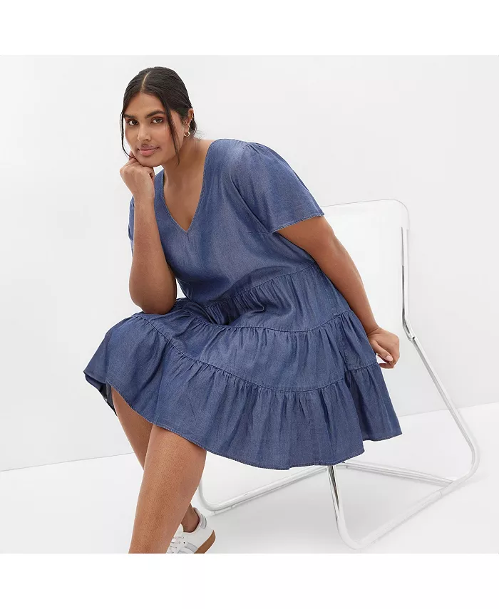 

Платье джинсовое многоярусное Plus Size CITY CHIC, синий