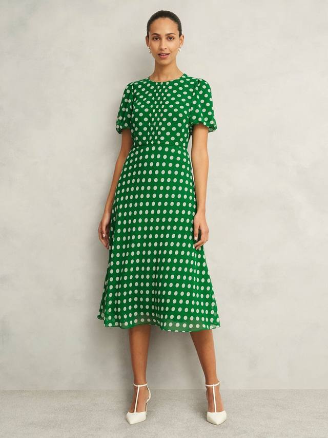 

Миниатюрное платье дороти в горошек Hobbs, цвет Green Ivory