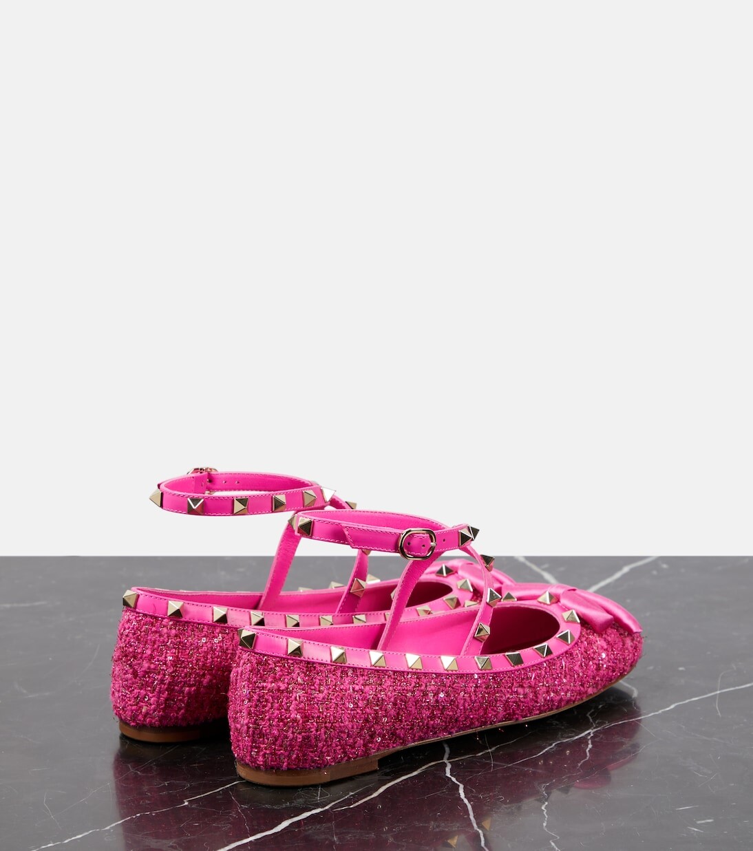 Балетки букле rockstud с кожаной отделкой Valentino Garavani, розовый — фото 3